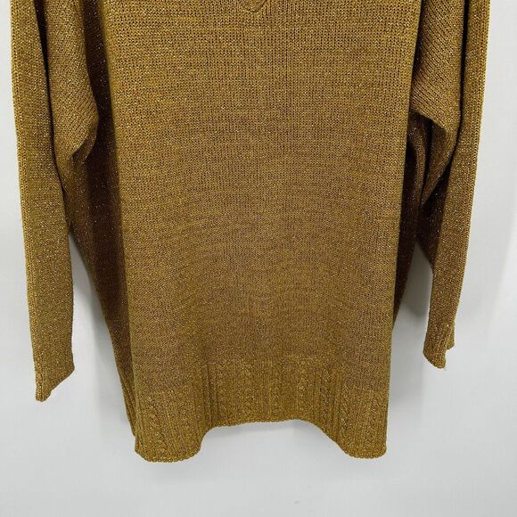 DIANE VON FURSTENBERG Vintage Womens Yellow Gold Metallic V-Neck Sweater Size 2X - Picture 4 of 6